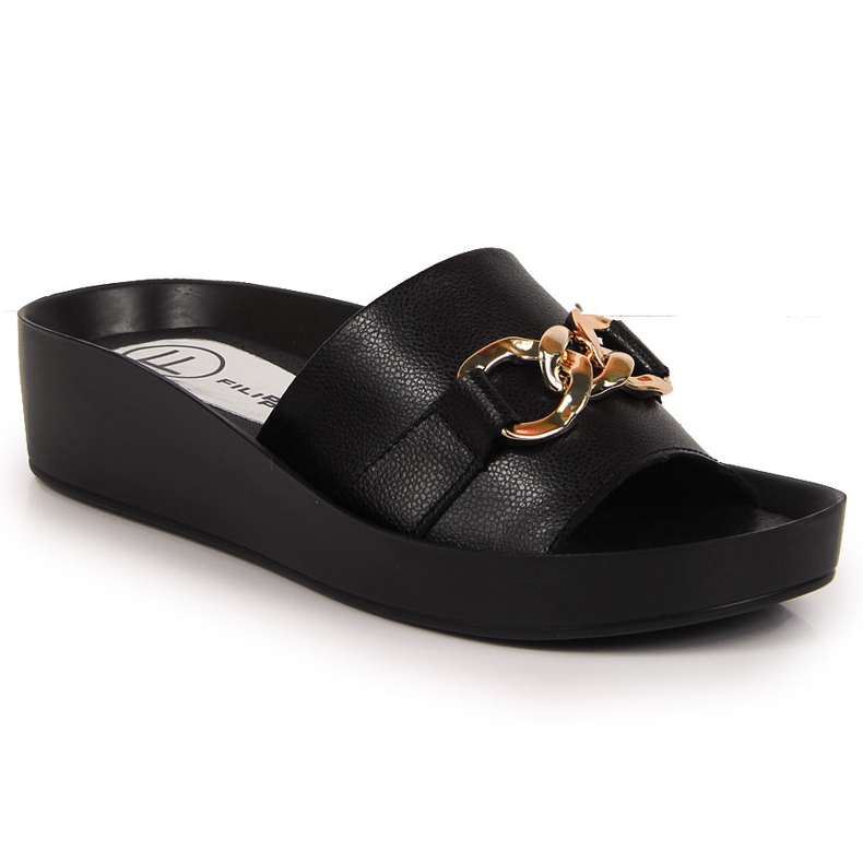 Černé dámské kožené pantofle s řetízkem Filippo černá