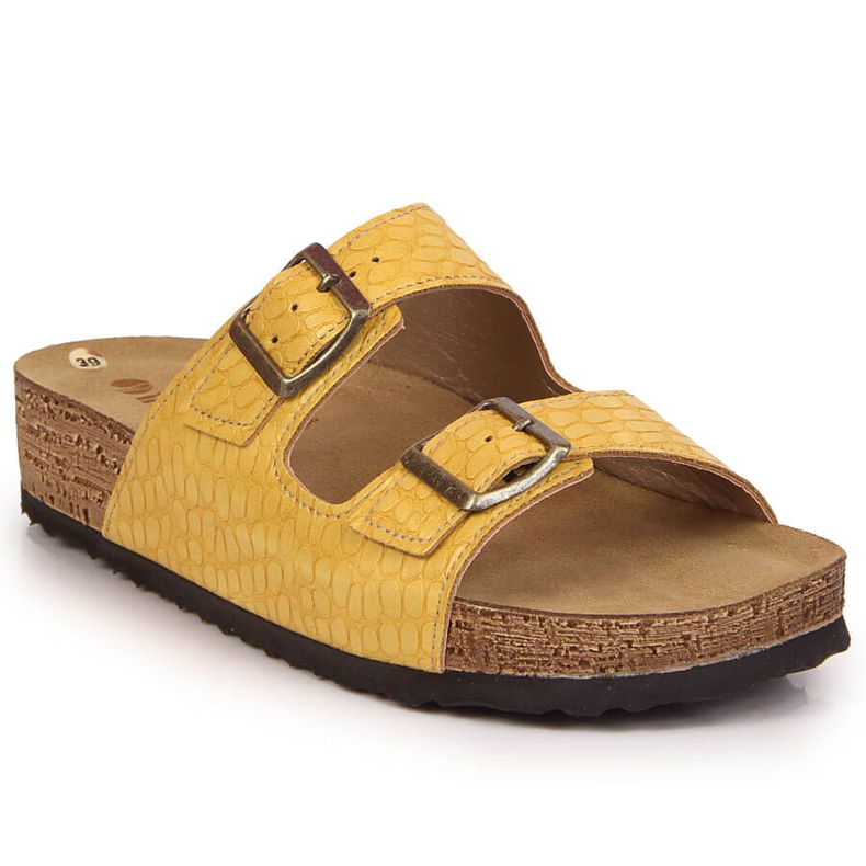 Žluté dámské pantofle Inblu s přezkami žlutá