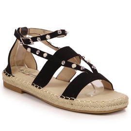 S.Barski Černé sandály pro ženy espadrilky s perlami od S. Barski černý
