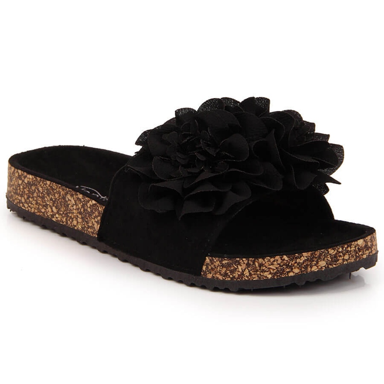 Dámské černé pantofle s květinami eVento černá Dámské černé pantofle s květinami eVento černá