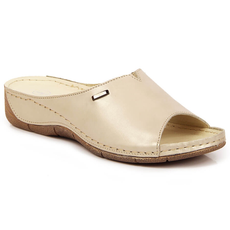 Dámské kožené pantofle na zlatém klínku Helios 105 zlatý