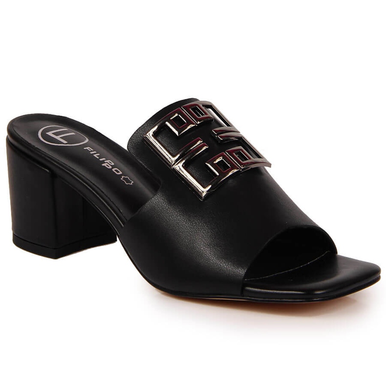 Dámské kožené pantofle na černém sloupku Filippo černá