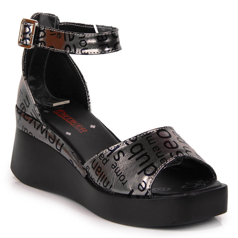 Dámské kožené sandály s metalickým klínkem Artiker stříbrný šedá