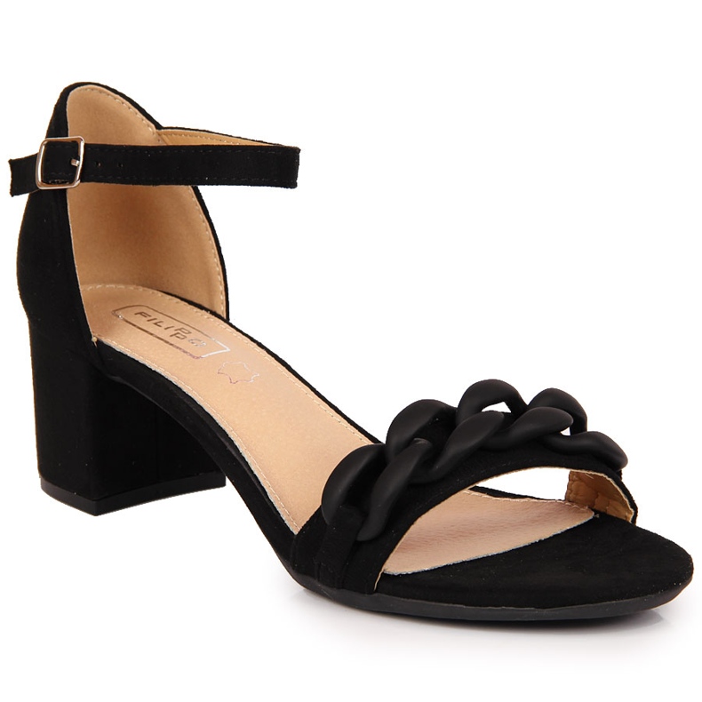 Černé dámské sandály Filippo na sloupku s řetízkem černá Černé dámské sandály Filippo na sloupku s řetízkem černá