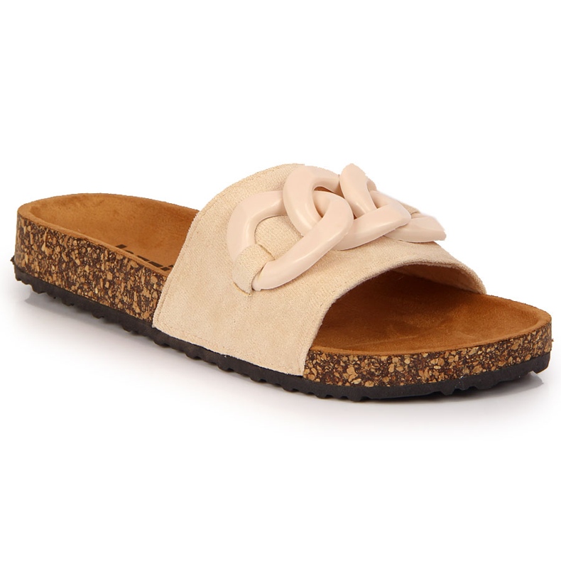 Dámské béžové pantofle Jezzi s řetízkem béžový