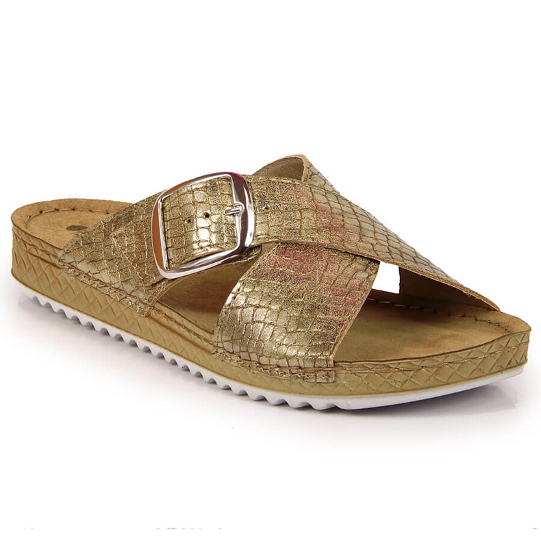 Dámské zlaté pantofle Inblu s přezkou zlatý