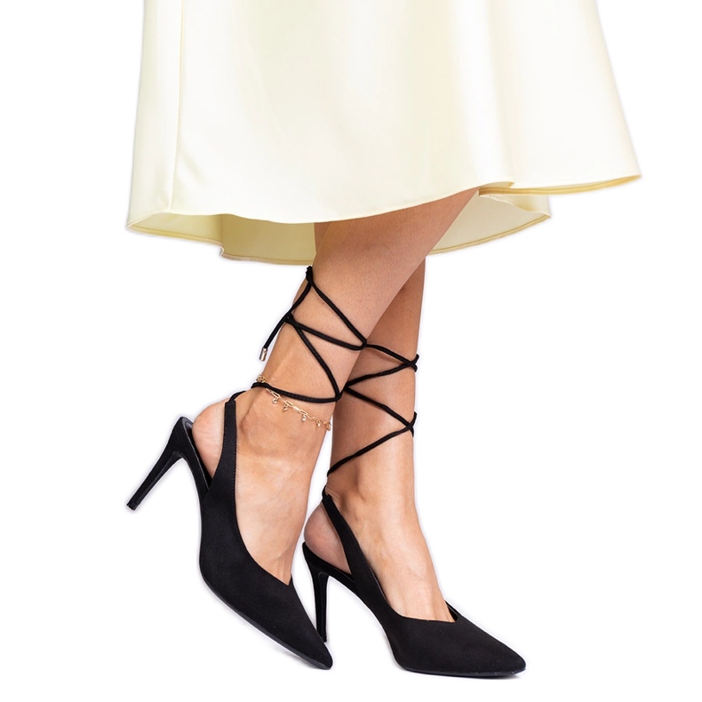 Černé vysoké podpatky s otevřeným podpatkem černá Černé vysoké podpatky s otevřeným podpatkem černá