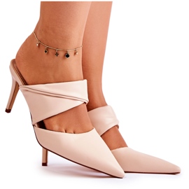 PS1 Kožené pantofle na vysokém podpatku Aveline béžové béžový PS1 Kožené pantofle na vysokém podpatku Aveline béžové béžový