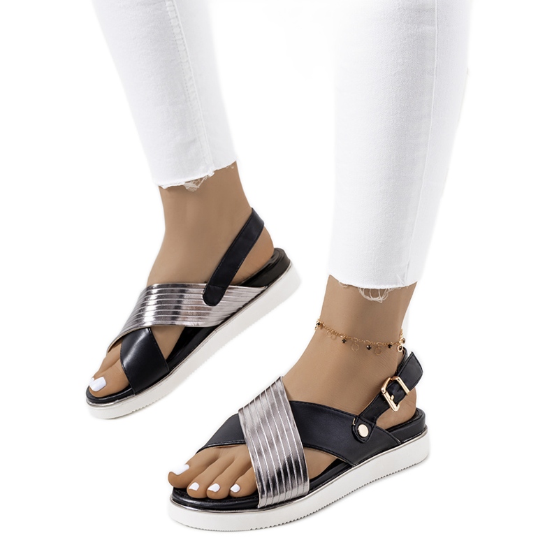 Černé sandály s kovovou vložkou Myrtle černá stříbrný