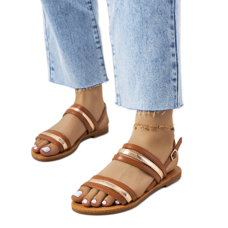 Hibbins hnědé dámské sandály hnědý zlatý