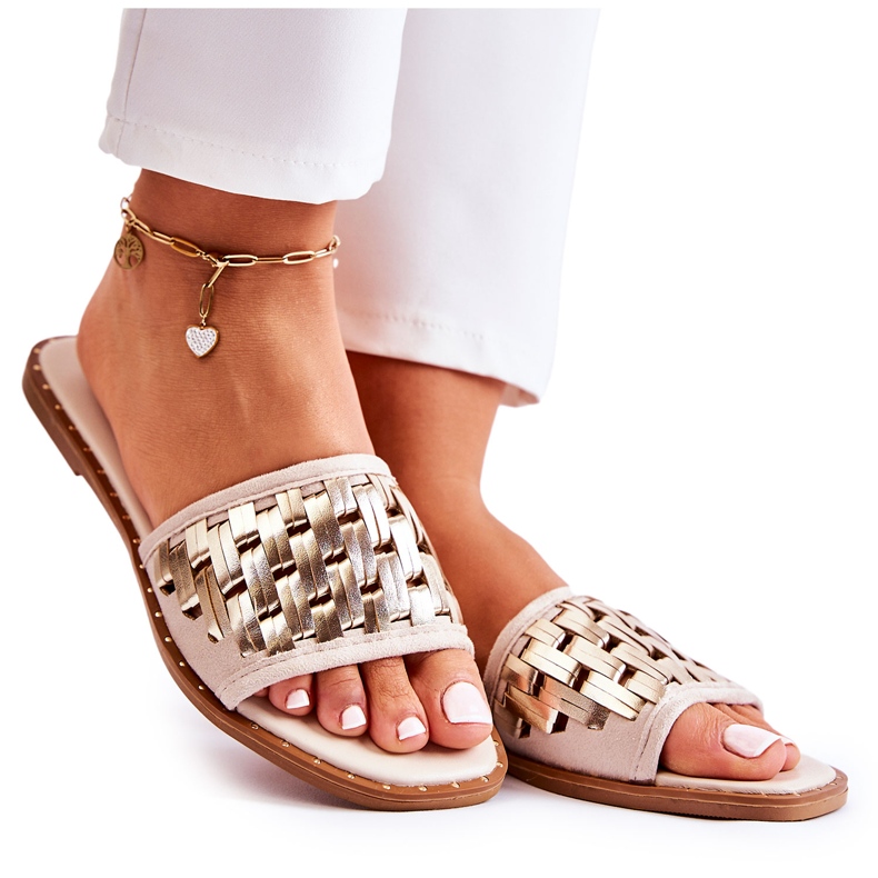 S.Barski Dámské Kožené Pantofle Na Plochém Podpatku Béžová Hollis béžový