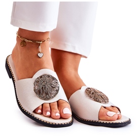 S.Barski Dámské kožené pantofle se zlatým zdobením Colene