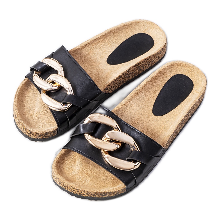 Černé pantofle s řetízkem Derbi černá Černé pantofle s řetízkem Derbi černá