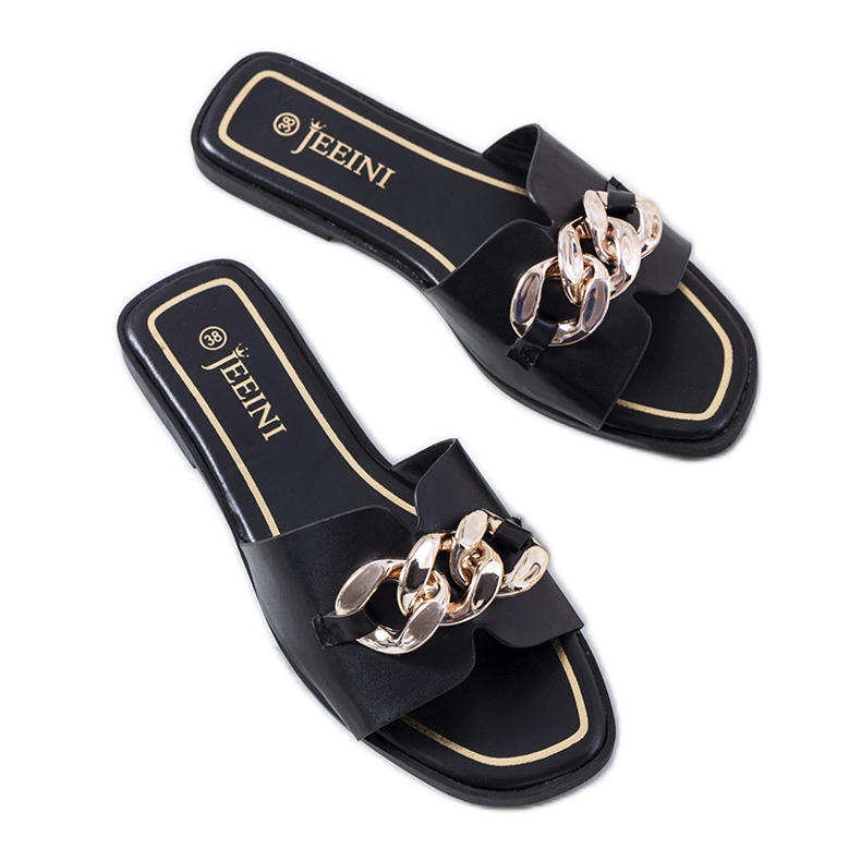 Černé elegantní pantofle s řetízkem Mary černá Černé elegantní pantofle s řetízkem Mary černá