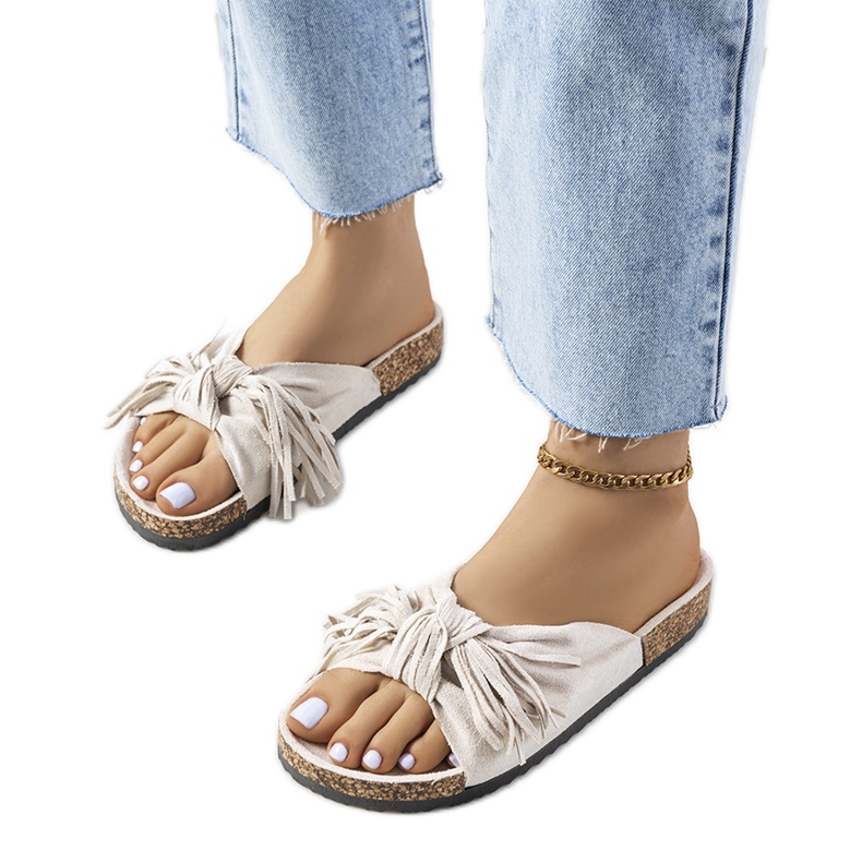 Laderies béžové pantofle s třásněmi béžový