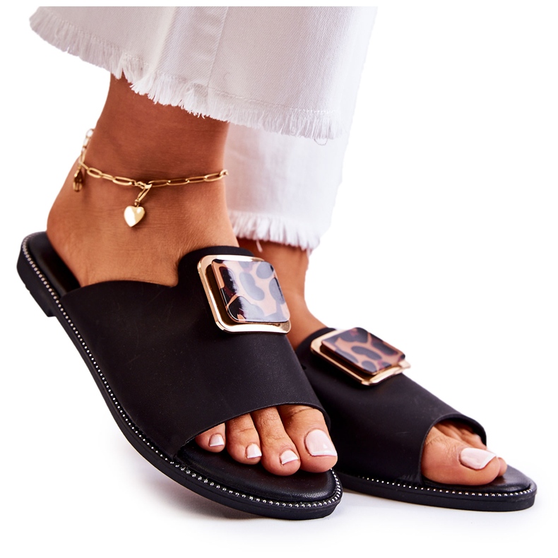 FJ1 Dámské pantofle s ozdobným prvkem Černá Leonia