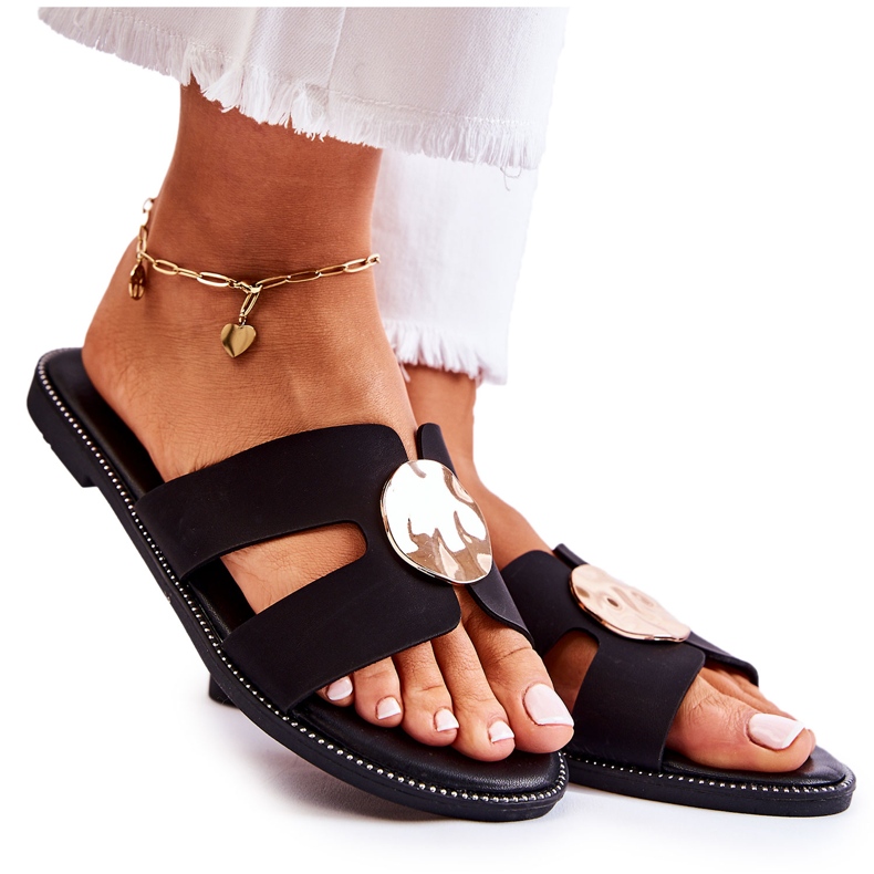 FJ1 Pohodlné dámské pantofle s černým ornamentem Leila černá