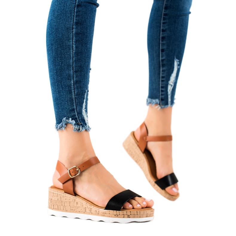 Cm Paris Klasické klínové sandály hnědý černá