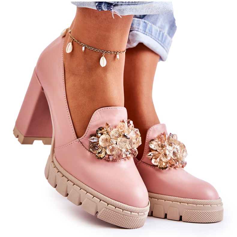 PA2 Elegantní lodičky s okrasnou hladkou růžovo-béžovou kateřinou béžový růžový