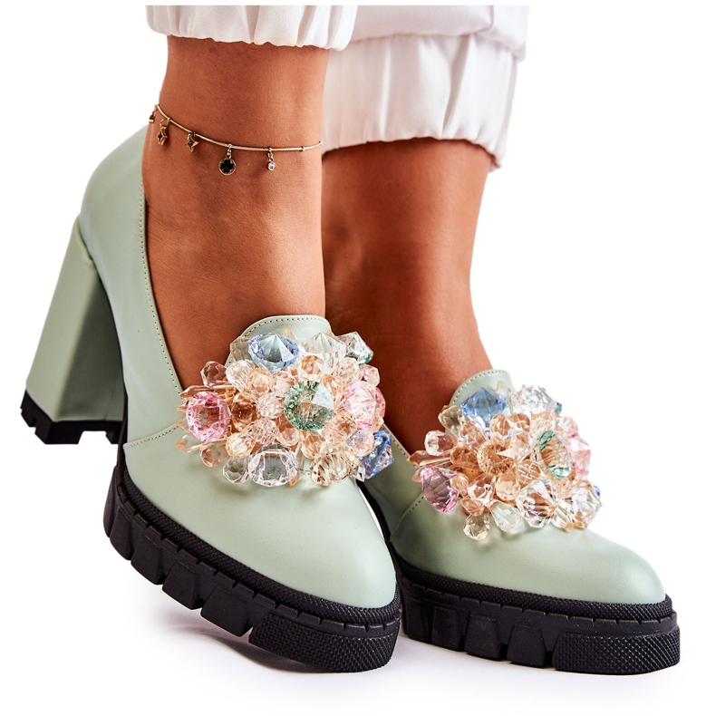 PA2 Elegantní lodičky s hladkým zeleným ornamentem caterine zelená