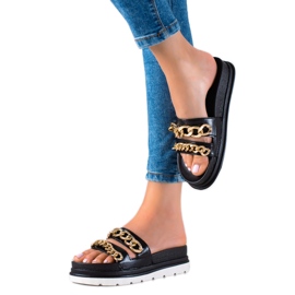 WELLSPRING Módní Pantofle S řetězy černý