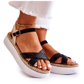 FL1 Dámské pletené sandály na černé platformě Selea černá