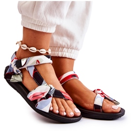 PM1 Dámské červené sandály Caprisa na suchý zip bílý