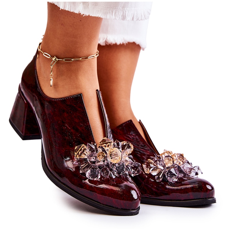 PA2 Kožené mozaikové boty s průhlednou kaštanovou dekorací Delaver červené vícebarevný