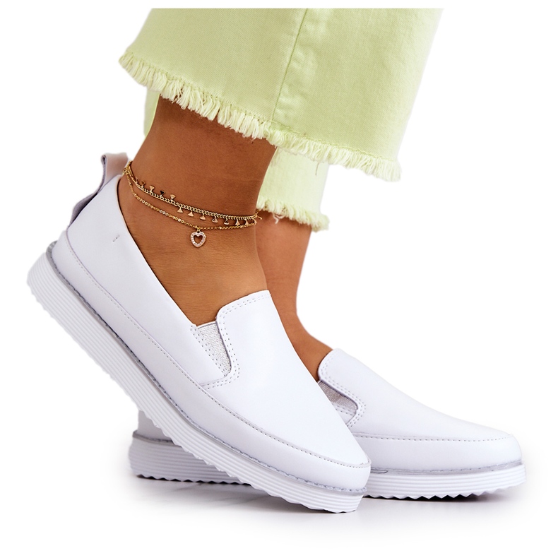 Dámské Kožené Sneakers Slip-On S.Barski White bílý