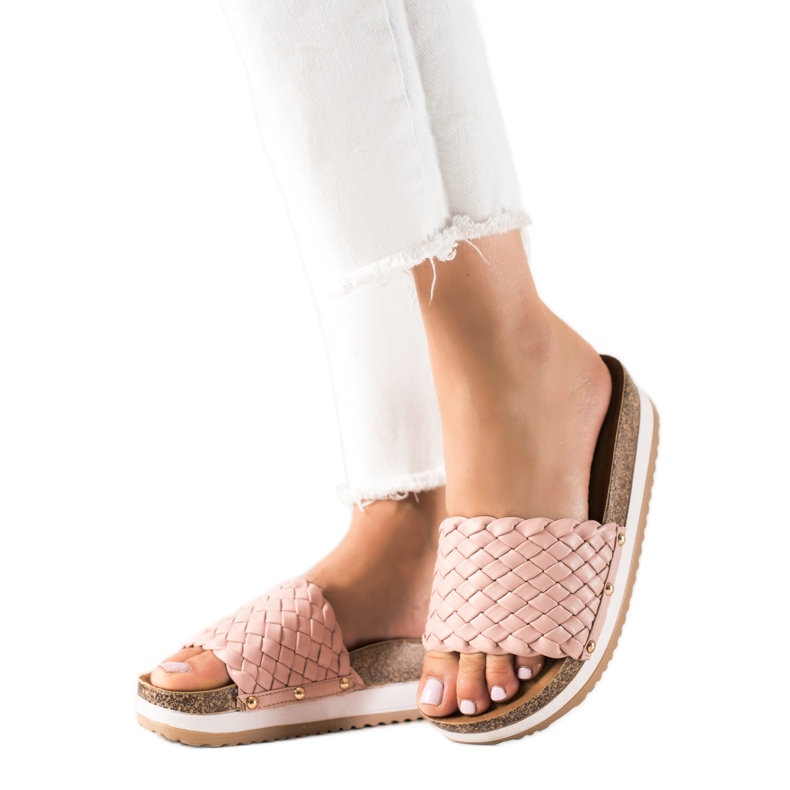 SHELOVET Pletené Pantofle Na Platformě růžový