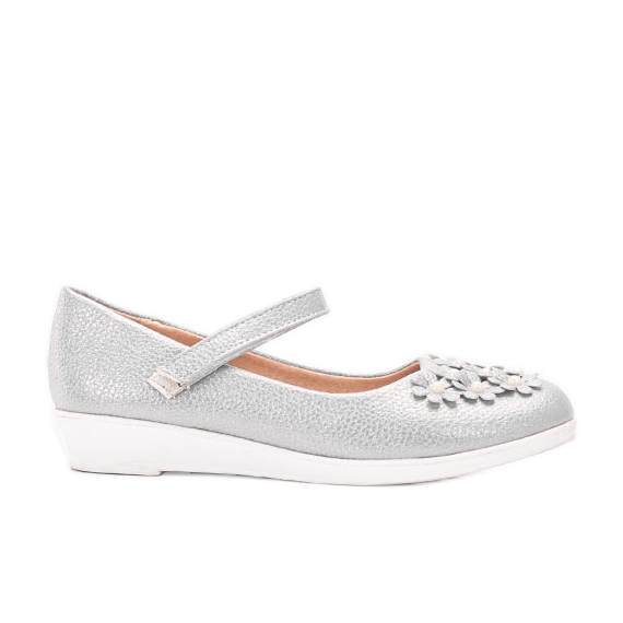 Šedé lesklé balerínky pro děti Alaja stříbrný