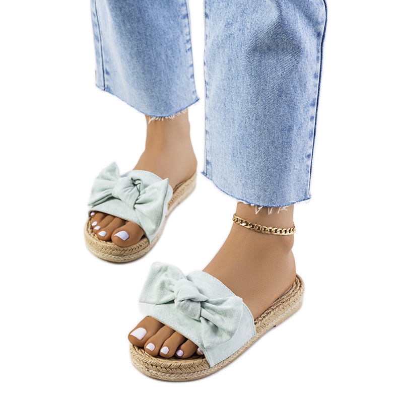 Zelené pantofle s mašlí Madelen zelená