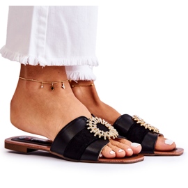 PS1 Pohodlné dámské pantofle s černým ornamentem Ginera černá PS1 Pohodlné dámské pantofle s černým ornamentem Ginera černá