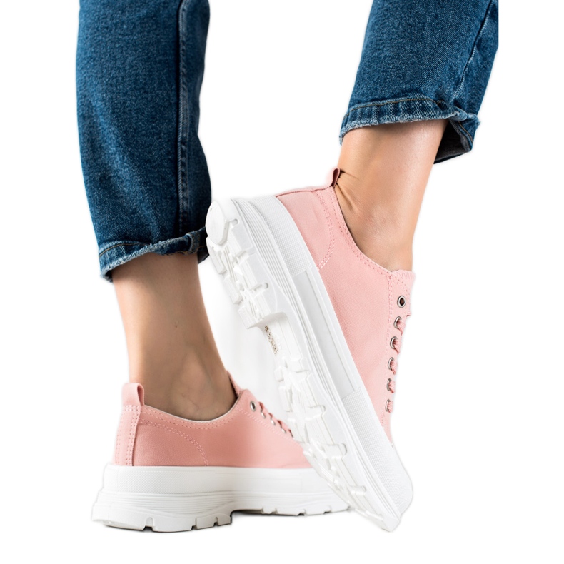 SHELOVET Růžové tenisky na platformě růžový