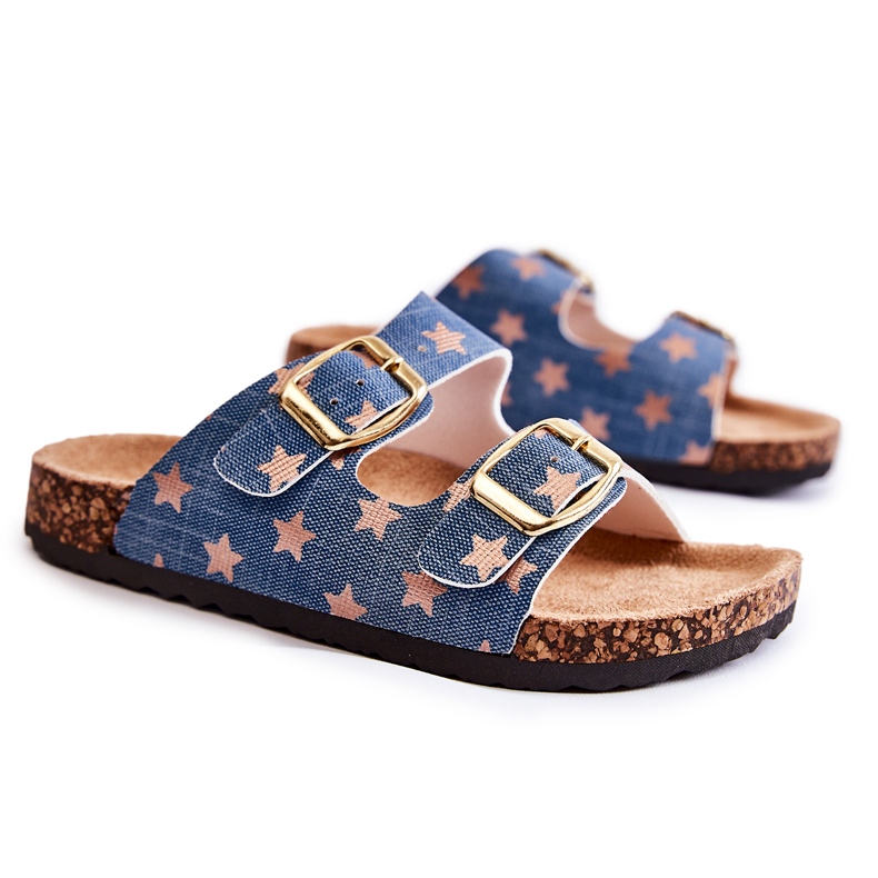 Vinceza Pohodlné dětské modré pantofle Ander béžový modrý