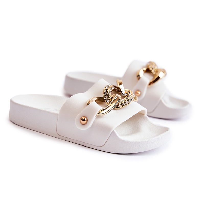 FK1 Dětské gumové pantofle s ozdobným řetízkem Bílé Suzie bílý