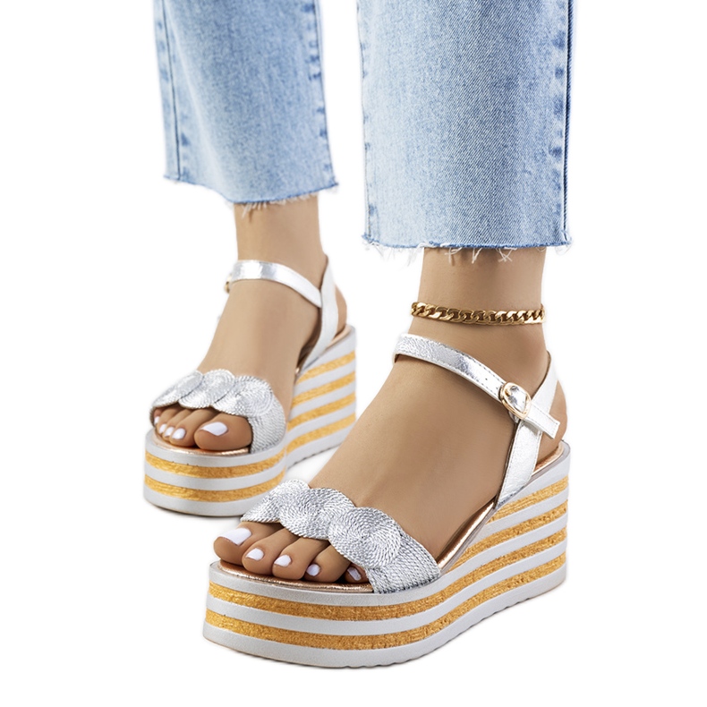 Hanan stříbrné sandály na klínku stříbrný