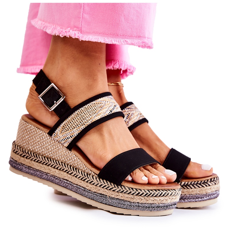 FE1 Černé semišové sandály na klínu Annabel béžový černá