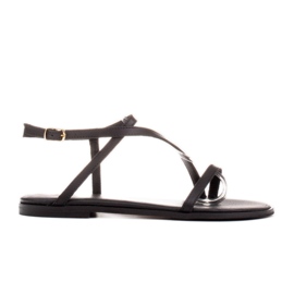 Marco Shoes Kožené sandály s plochým dnem černý
