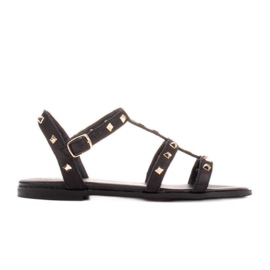 Marco Shoes Kožené sandály se zlatými cvočky černý