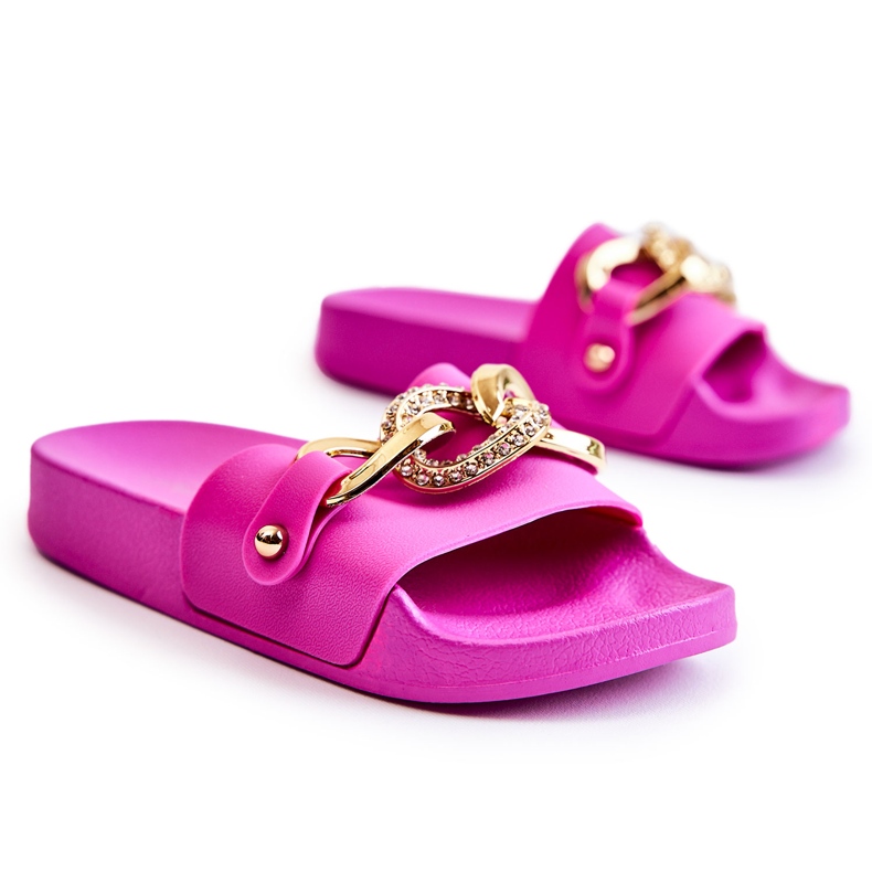 FK1 Dětské gumové pantofle s ozdobným řetízkem Fuchsia Suzie růžový
