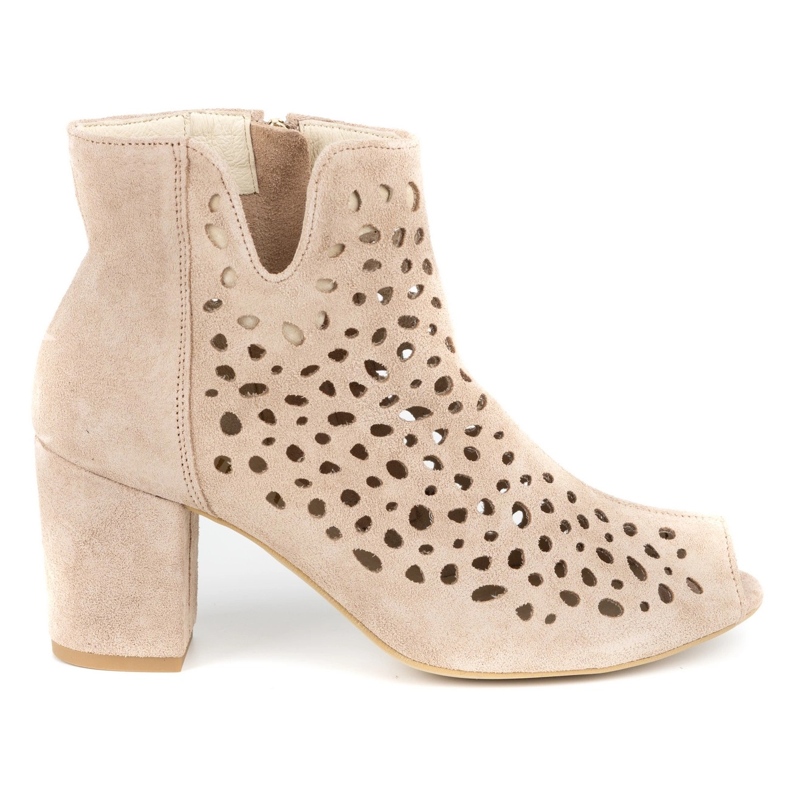 Exquisite Dámské prolamované kožené kozačky 1184 pudrově růžové růžový