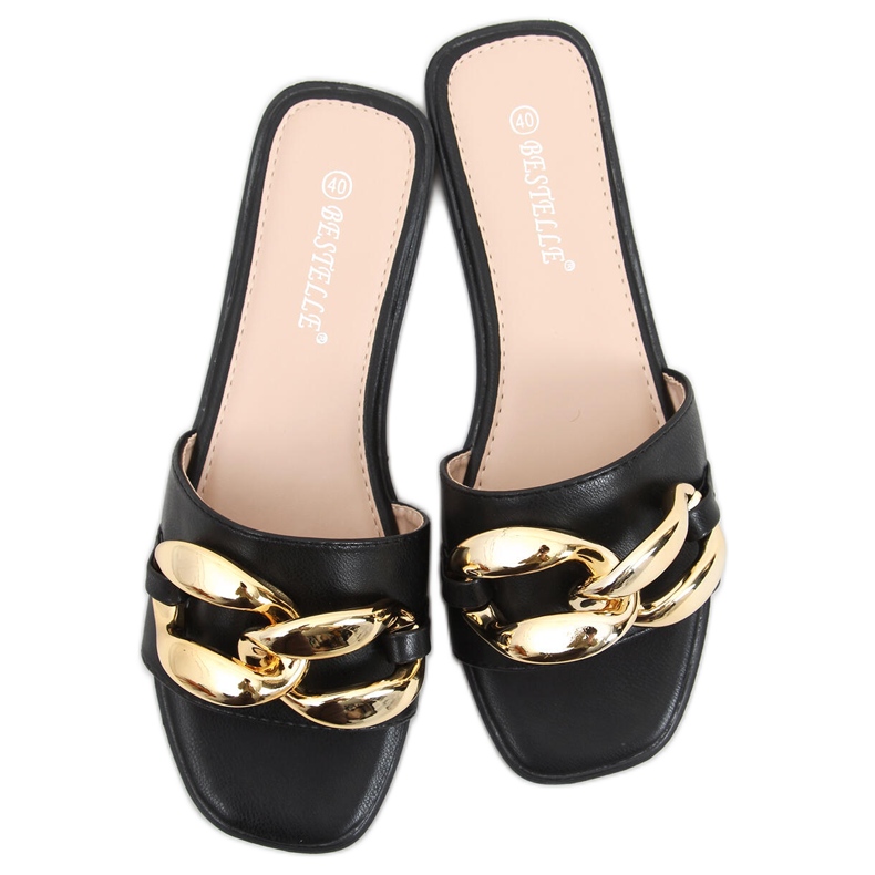 Černé pantofle Dalia s řetízkem černá Černé pantofle Dalia s řetízkem černá