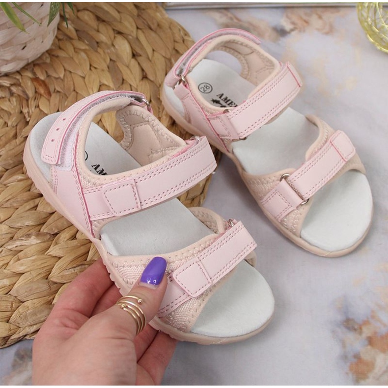 Sandály na suchý zip American Club Jr AM895A růžové růžový