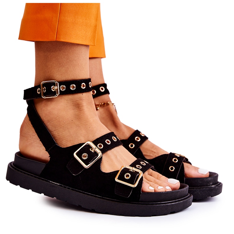 PM1 Dámské semišové sandály s ramínky černé Parys černá