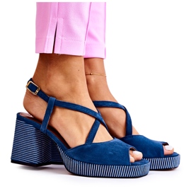 Semišové sandály na masivním podpatku Maciejka 05543-17 Navy Blue námořnická modř