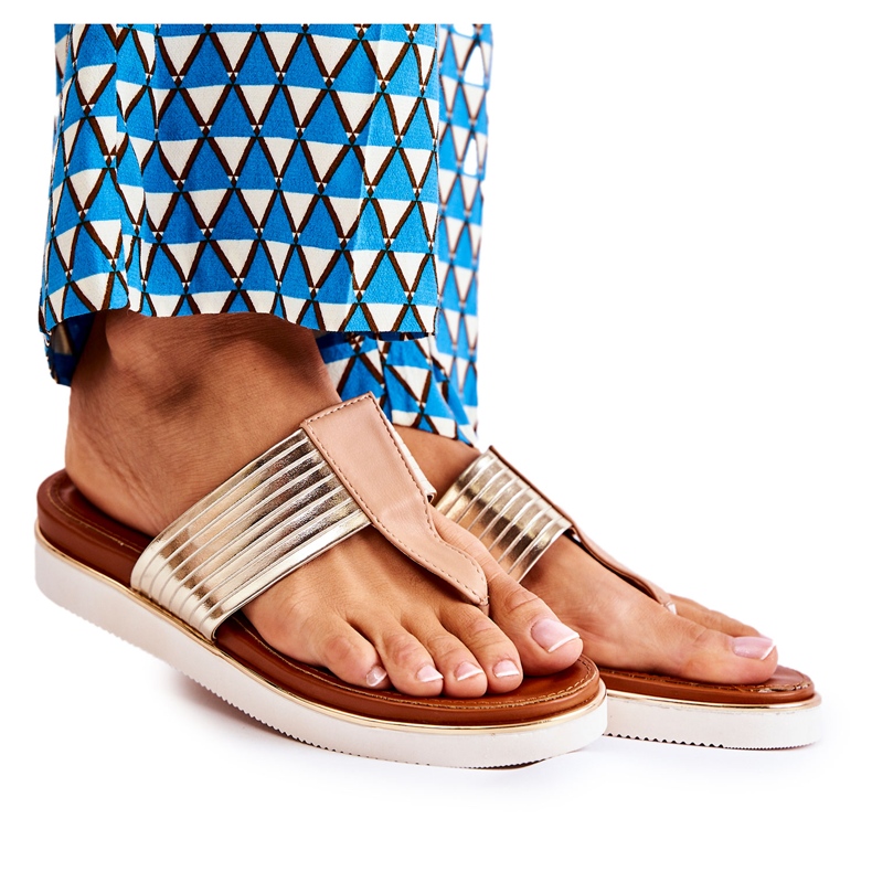 Dámské pantofle žabky na béžovo-zlaté platformě Morissa béžový hnědý zlatý