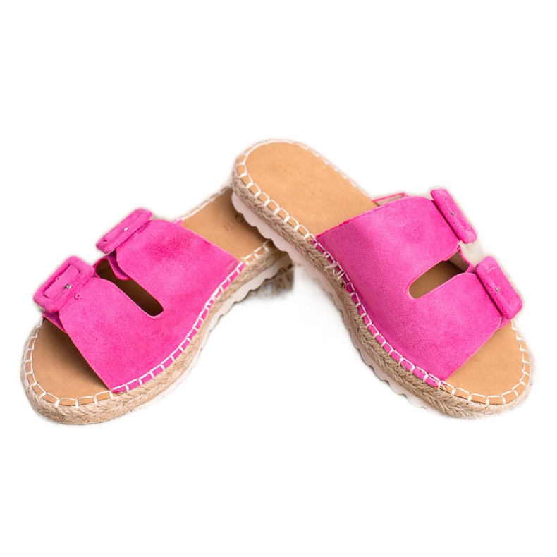 SHELOVET Semišové pantofle s přezkami růžový