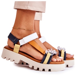 Kožené sandály se suchým zipem Maciejka L5009-02 námořnická modro-bílá bílý námořnická modrá Kožené sandály se suchým zipem Maciejka L5009-02 námořnická modro-bílá bílý námořnická modrá