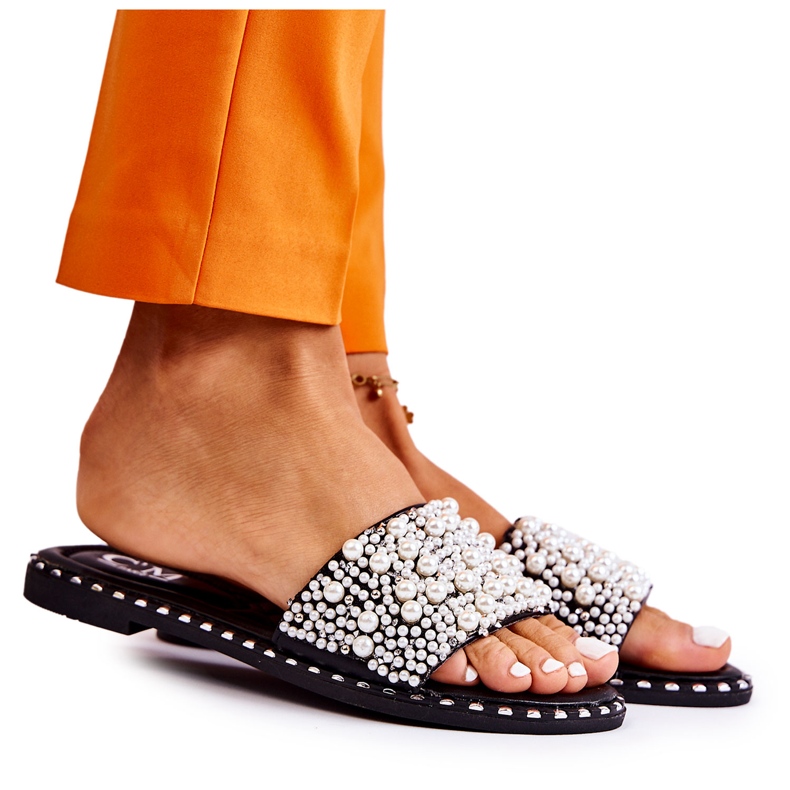 PG2 Dámské pantofle s perlami Černé Vamero černá